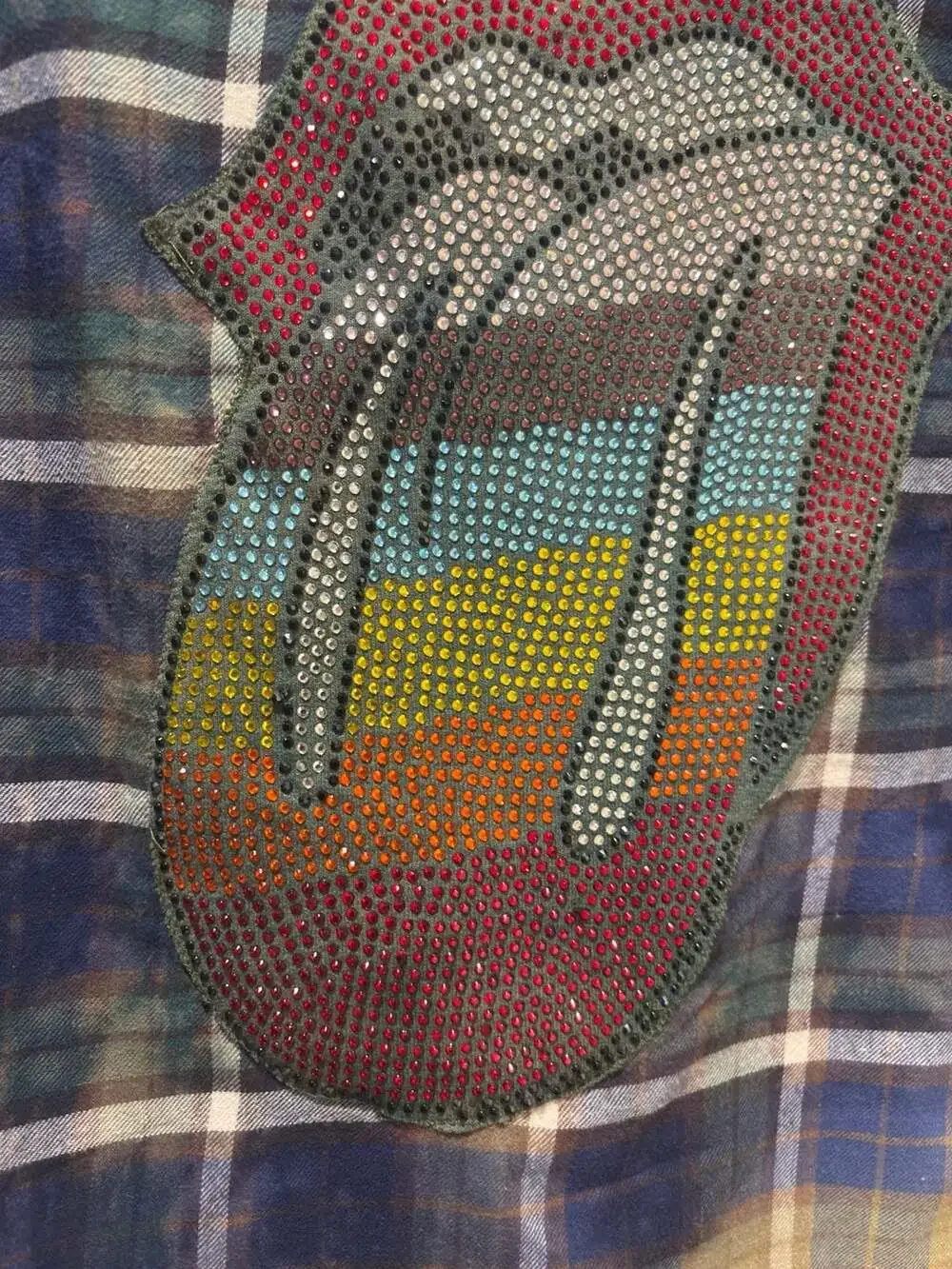 Reworked Flannel shirt L Women's Rinestoned Rolling Stones - Picture 7 of 7